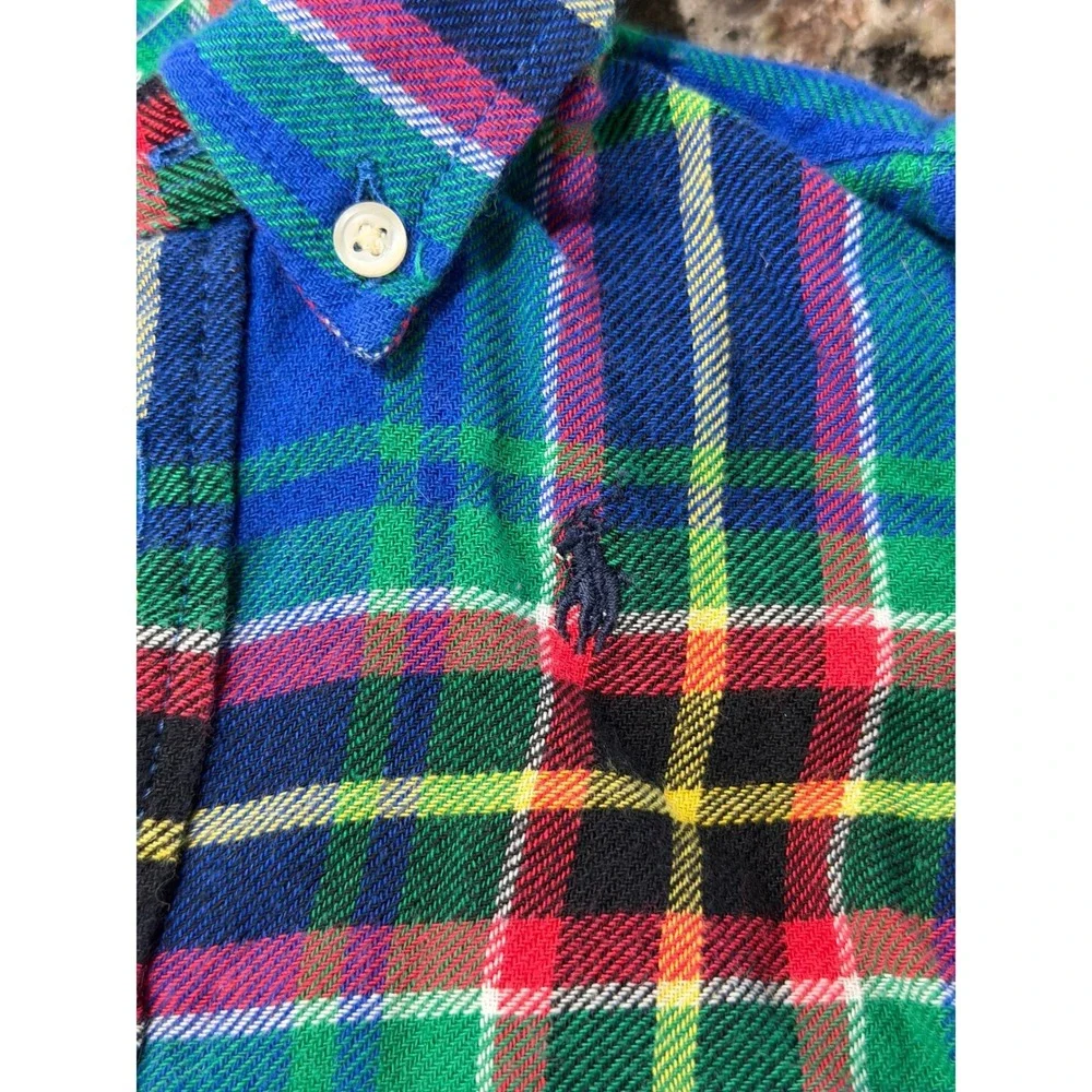Ralph Lauren Blue Plaid Flannel Button Down Shirt Kids 6M Pony Logo